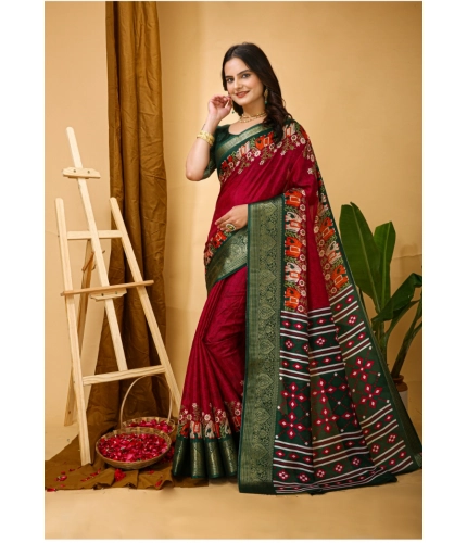 Generic Women's Soft Dola Cotton Kalamkari Printed Saree With Unstitched Blouse 5.5Mtr (Red) Generic Women's Soft Dola Cotton Kalamkari Printed Saree With Unstitched Blouse 5.5Mtr (Red)