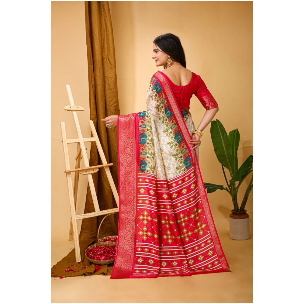 Generic Women's Soft Dola Cotton Kalamkari Printed Saree With Unstitched Blouse 5.5Mtr (White) Generic Women's Soft Dola Cotton Kalamkari Printed Saree With Unstitched Blouse 5.5Mtr (White)