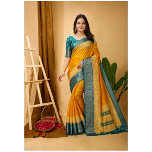 Generic Women's Soft Dola Cotton Kalamkari Printed Saree With Unstitched Blouse 5.5Mtr (Yellow)