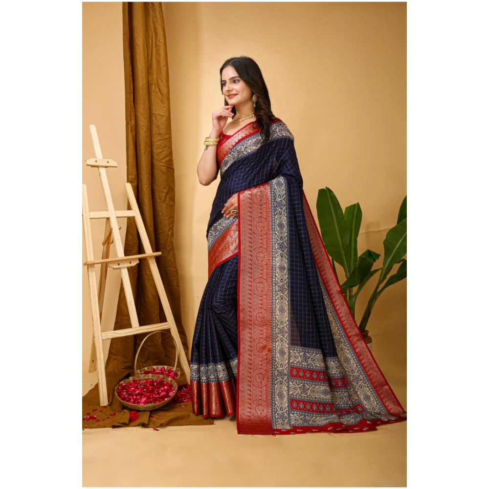 Generic Women's Soft Dola Cotton Kalamkari Printed Saree With Unstitched Blouse 5.5Mtr (Navy Blue) Generic Women's Soft Dola Cotton Kalamkari Printed Saree With Unstitched Blouse 5.5Mtr (Navy Blue)