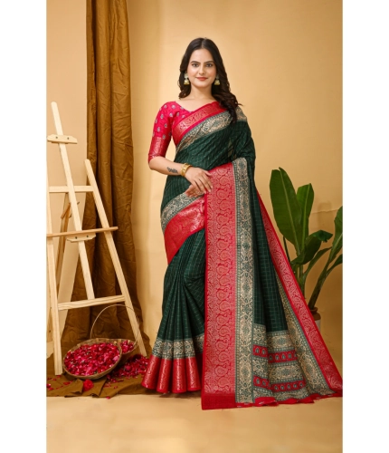 Generic Women's Soft Dola Cotton Kalamkari Printed Saree With Unstitched Blouse 5.5Mtr (B.Green)