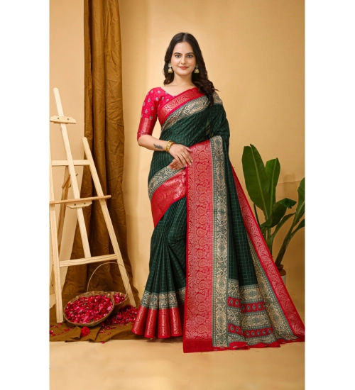 Generic Women's Soft Dola Cotton Kalamkari Printed Saree With Unstitched Blouse 5.5Mtr (B.Green)