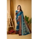 Generic Women's Soft Blooming Marshmallow Fabric Kalamkari Printed Saree With Unstitched Blouse 5.5Mtr (Blue)