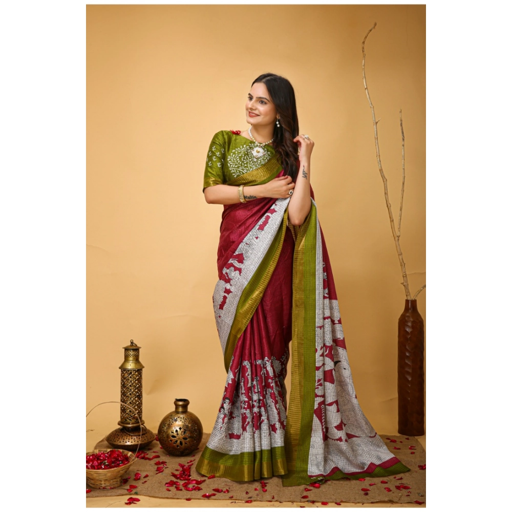 Generic Women's Soft Handloom Cotton Kalamkari Printed Saree With Unstitched Blouse 5.5Mtr (Maroon) Generic Women's Soft Handloom Cotton Kalamkari Printed Saree With Unstitched Blouse 5.5Mtr (Maroon)