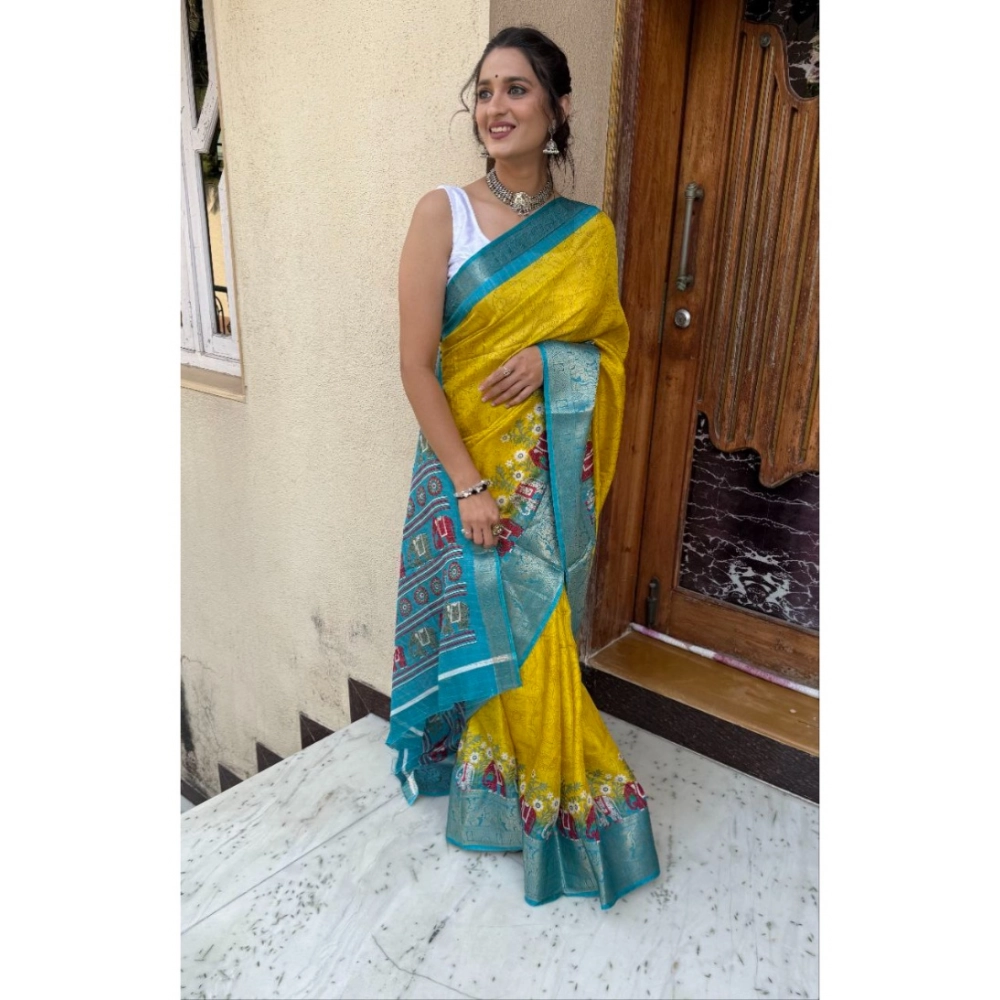 Generic Women's Soft Dola Cotton Kalamkari Printed Saree With Unstitched Blouse 5.5Mtr (Mustard) Generic Women's Soft Dola Cotton Kalamkari Printed Saree With Unstitched Blouse 5.5Mtr (Mustard)