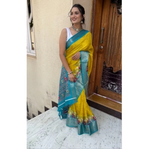 Generic Women's Soft Dola Cotton Kalamkari Printed Saree With Unstitched Blouse 5.5Mtr (Mustard)