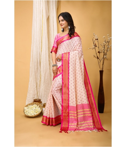 Generic Women's Soft Cotton Silk Printed Saree With Unstitched Blouse 5.5Mtr (Pink) Generic Women's Soft Cotton Silk Printed Saree With Unstitched Blouse 5.5Mtr (Pink)