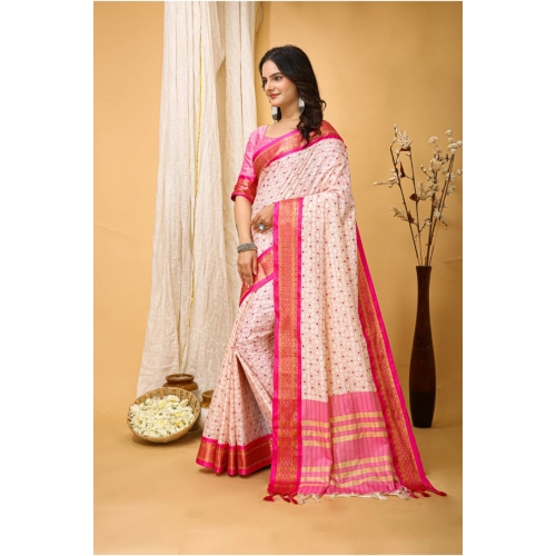 Women's Soft Cotton Silk Printed Saree With Unstitched Blouse 5.5Mtr (Pink) Women's Soft Cotton Silk Printed Saree With Unstitched Blouse 5.5Mtr (Pink)