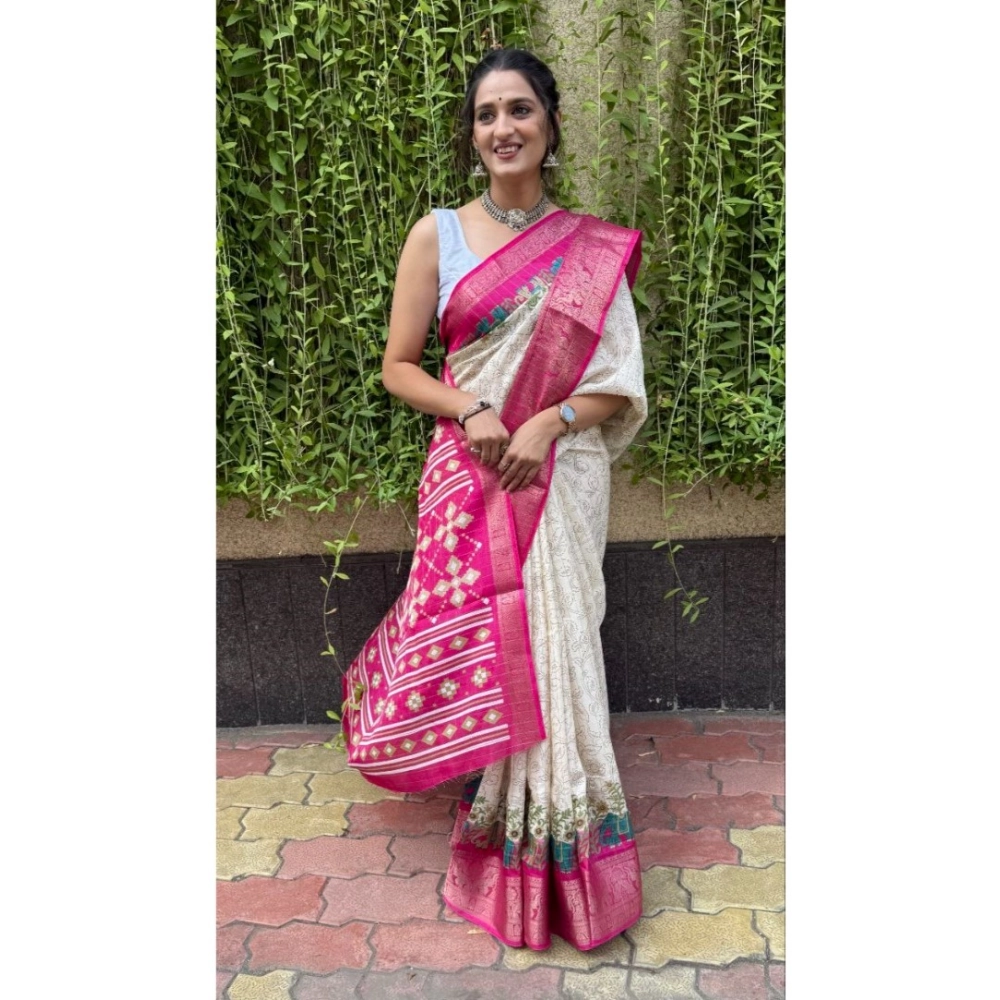 Generic Women's Soft Dola Cotton Kalamkari Printed Saree With Unstitched Blouse 5.5Mtr (White) Generic Women's Soft Dola Cotton Kalamkari Printed Saree With Unstitched Blouse 5.5Mtr (White)