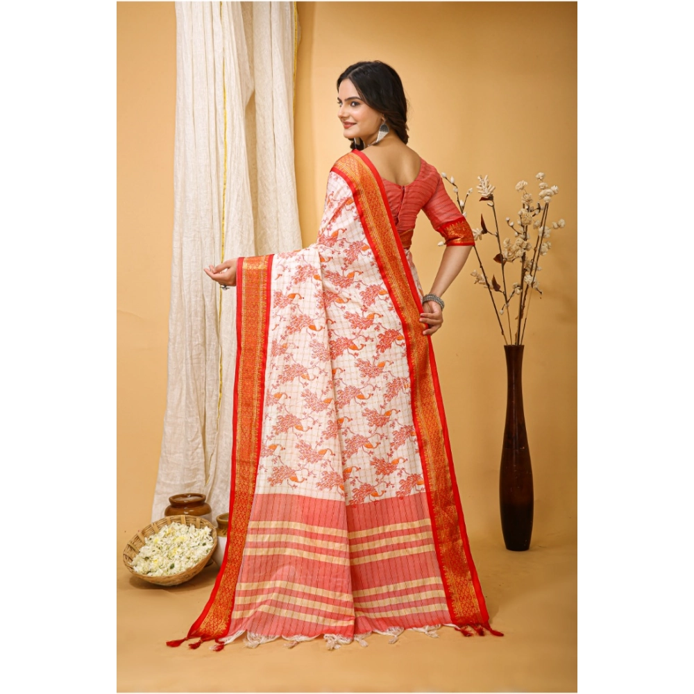 Generic Women's Soft Cotton Silk Printed Saree With Unstitched Blouse 5.5Mtr (Red) Generic Women's Soft Cotton Silk Printed Saree With Unstitched Blouse 5.5Mtr (Red)