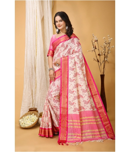 Generic Women's Soft Cotton Silk Printed Saree With Unstitched Blouse 5.5Mtr (Pink) Generic Women's Soft Cotton Silk Printed Saree With Unstitched Blouse 5.5Mtr (Pink)