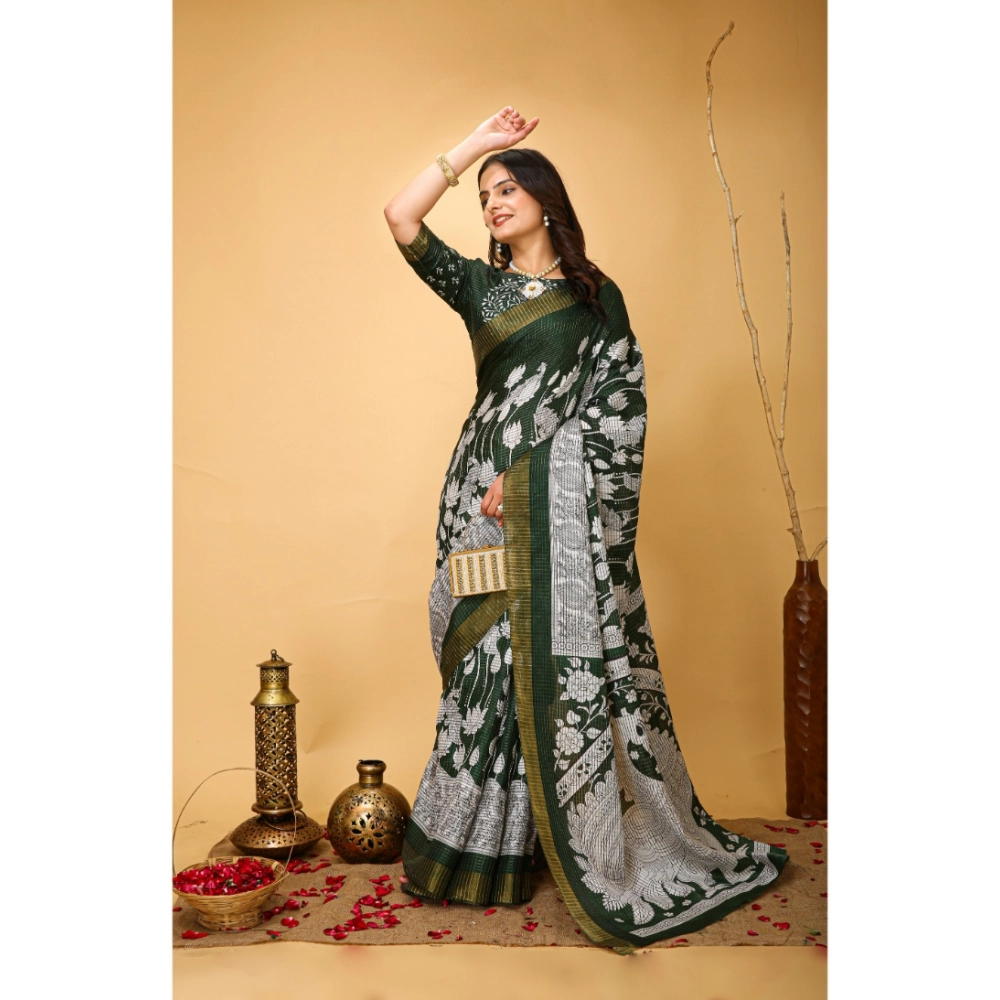 Generic Women's Soft Handloom Cotton Kalamkari Printed Saree With Unstitched Blouse 5.5Mtr (Green) Generic Women's Soft Handloom Cotton Kalamkari Printed Saree With Unstitched Blouse 5.5Mtr (Green)