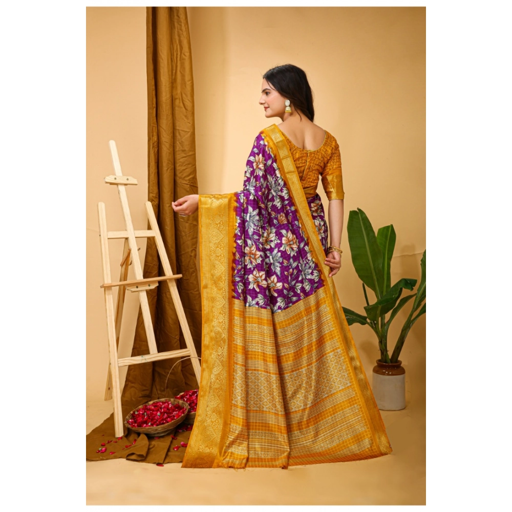 Generic Women's Soft Dola Cotton Kalamkari Printed Saree With Unstitched Blouse 5.5Mtr (Purple) Generic Women's Soft Dola Cotton Kalamkari Printed Saree With Unstitched Blouse 5.5Mtr (Purple)
