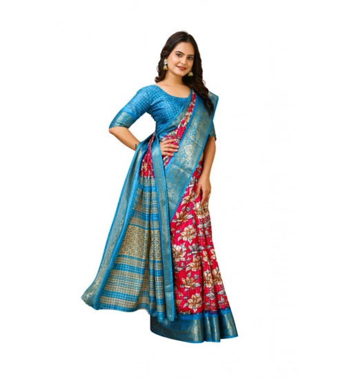 Generic Women's Soft Dola Cotton Kalamkari Printed Saree With Unstitched Blouse 5.5Mtr (Pink)
