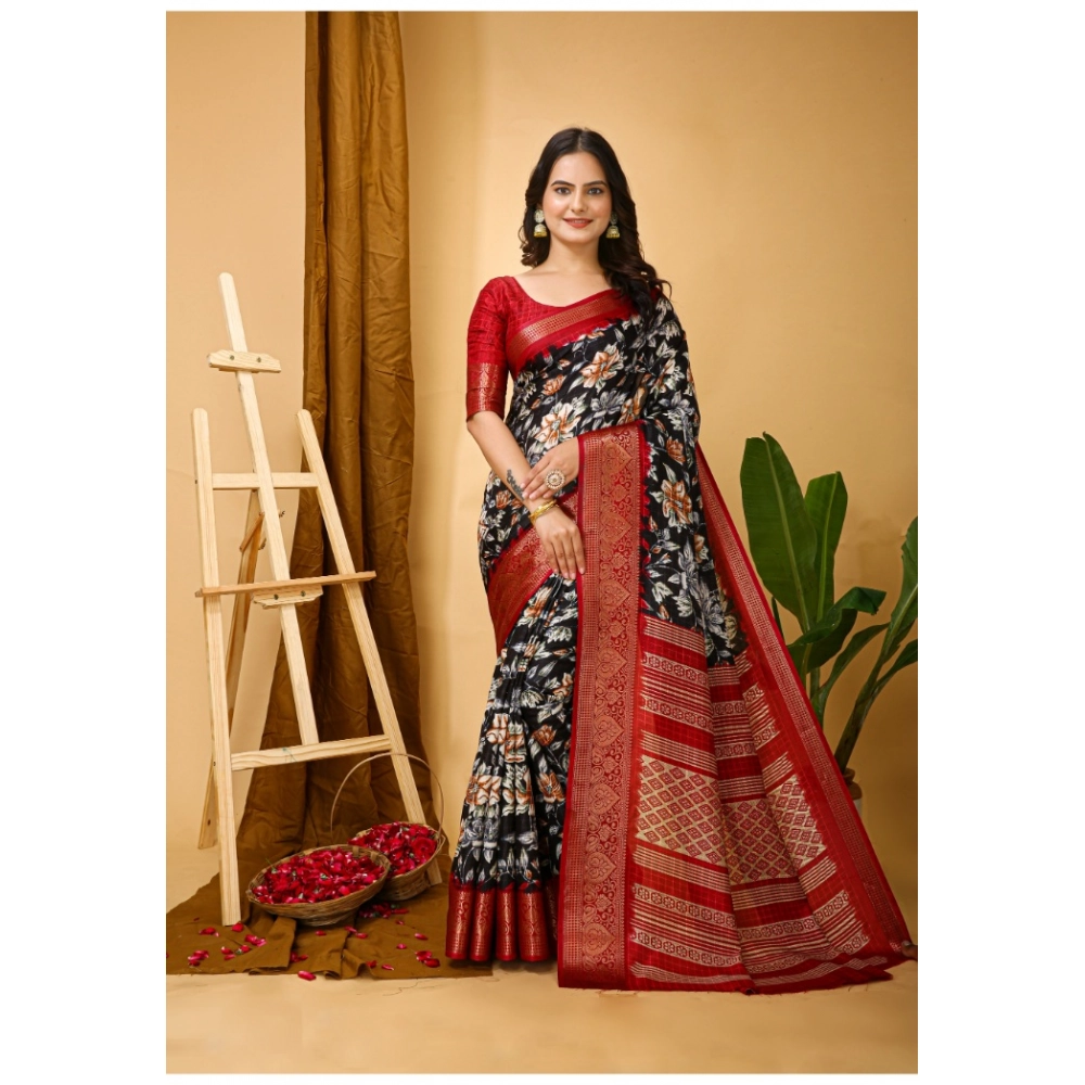 Generic Women's Soft Dola Cotton Kalamkari Printed Saree With Unstitched Blouse 5.5Mtr (Black) Generic Women's Soft Dola Cotton Kalamkari Printed Saree With Unstitched Blouse 5.5Mtr (Black)