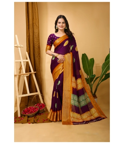 Generic Women's Soft Blooming Marshmallow Fabric Kalamkari Printed Saree With Unstitched Blouse 5.5Mtr (Wine)