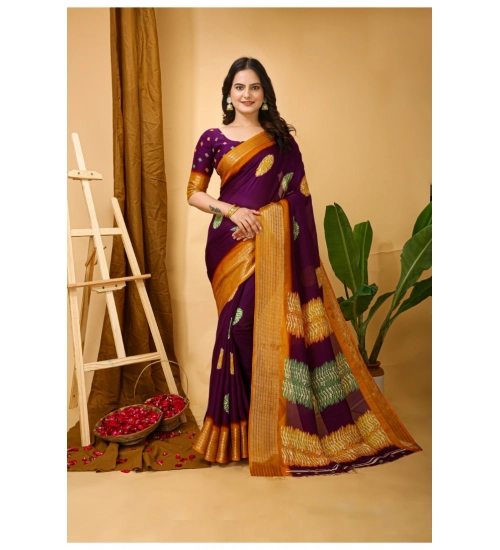 Generic Women's Soft Blooming Marshmallow Fabric Kalamkari Printed Saree With Unstitched Blouse 5.5Mtr (Wine)