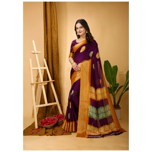 Women's Soft Blooming Marshmallow Fabric Kalamkari Printed Saree With Unstitched Blouse 5.5Mtr (Wine) Women's Soft Blooming Marshmallow Fabric Kalamkari Printed Saree With Unstitched Blouse 5.5Mtr (Wine)