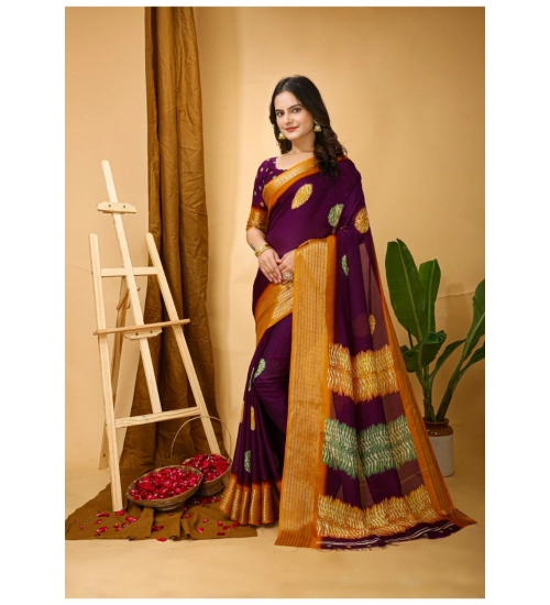Generic Women's Soft Blooming Marshmallow Fabric Kalamkari Printed Saree With Unstitched Blouse 5.5Mtr (Wine)