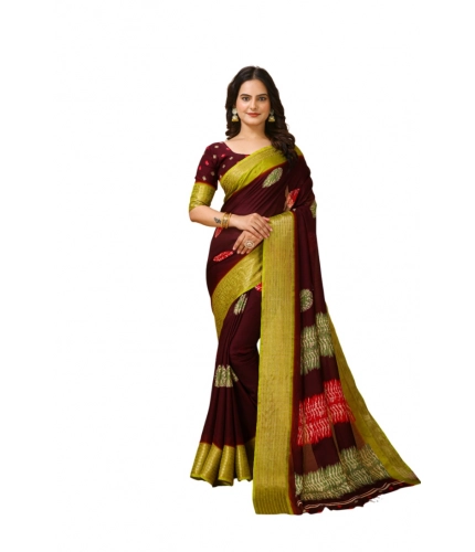Generic Women's Soft Blooming Marshmallow Fabric Kalamkari Printed Saree With Unstitched Blouse 5.5Mtr (Maroon)