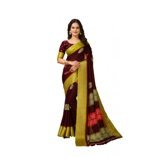 Generic Women's Soft Blooming Marshmallow Fabric Kalamkari Printed Saree With Unstitched Blouse 5.5Mtr (Maroon)