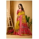 Generic Women's Soft Dola Cotton Kalamkari Printed Saree With Unstitched Blouse 5.5Mtr (Yellow)