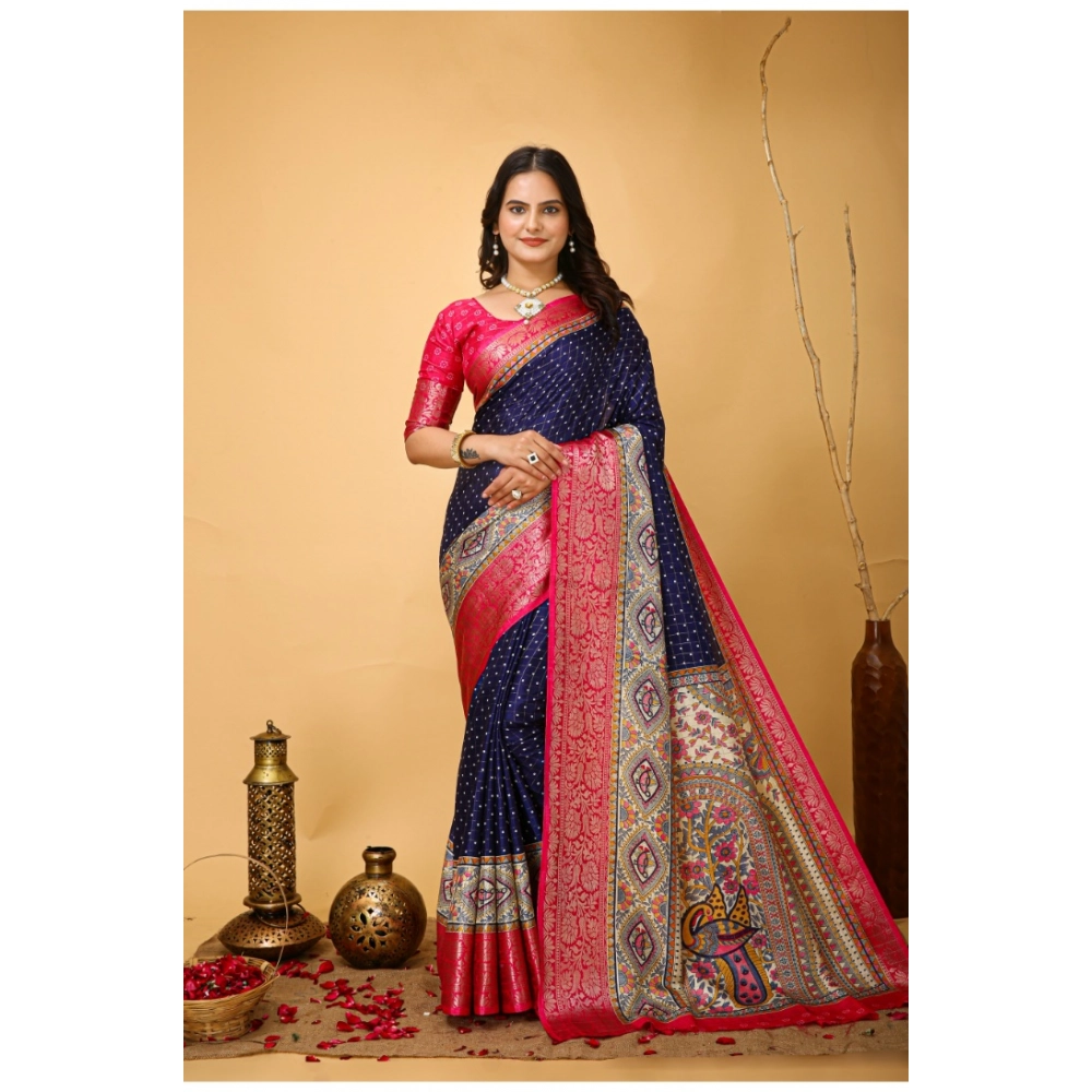 Generic Women's Soft Dola Cotton Kalamkari Printed Saree With Unstitched Blouse 5.5Mtr (Navy Blue) Generic Women's Soft Dola Cotton Kalamkari Printed Saree With Unstitched Blouse 5.5Mtr (Navy Blue)