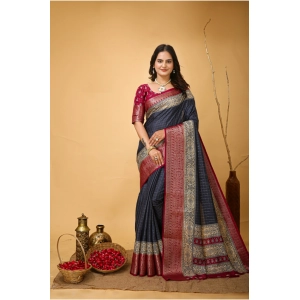 Generic Women's Soft Dola Cotton Kalamkari Printed Saree With Unstitched Blouse 5.5Mtr (Grey)