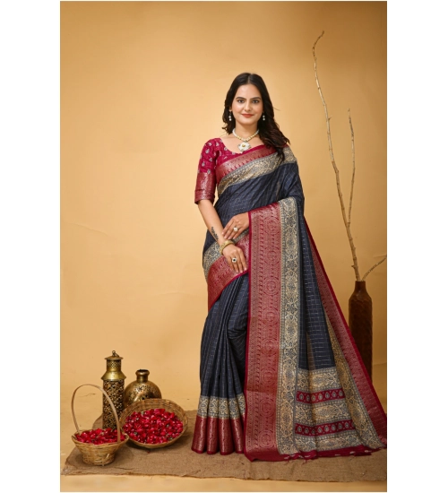 Generic Women's Soft Dola Cotton Kalamkari Printed Saree With Unstitched Blouse 5.5Mtr (Grey)