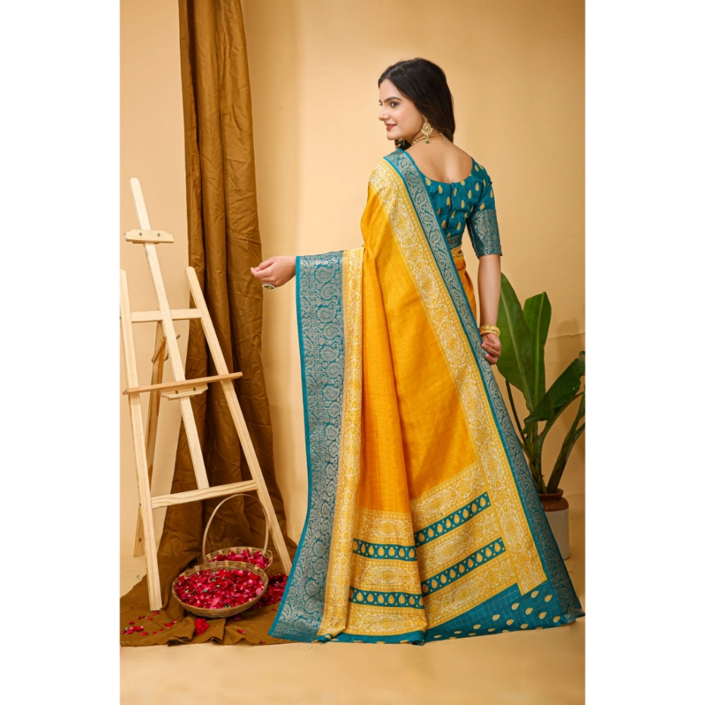 Generic Women's Soft Dola Cotton Kalamkari Printed Saree With Unstitched Blouse 5.5Mtr (Yellow) Generic Women's Soft Dola Cotton Kalamkari Printed Saree With Unstitched Blouse 5.5Mtr (Yellow)