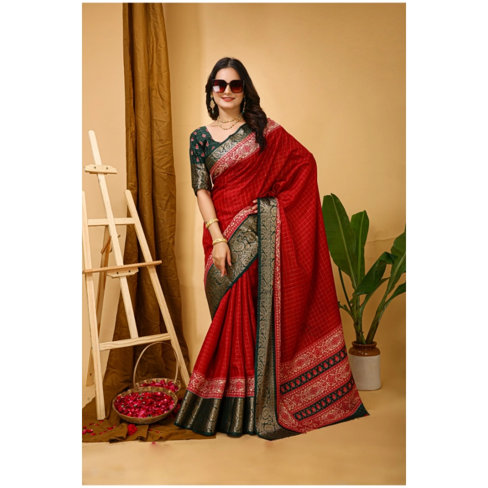 Generic Women's Soft Dola Cotton Kalamkari Printed Saree With Unstitched Blouse 5.5Mtr (Red) Generic Women's Soft Dola Cotton Kalamkari Printed Saree With Unstitched Blouse 5.5Mtr (Red)
