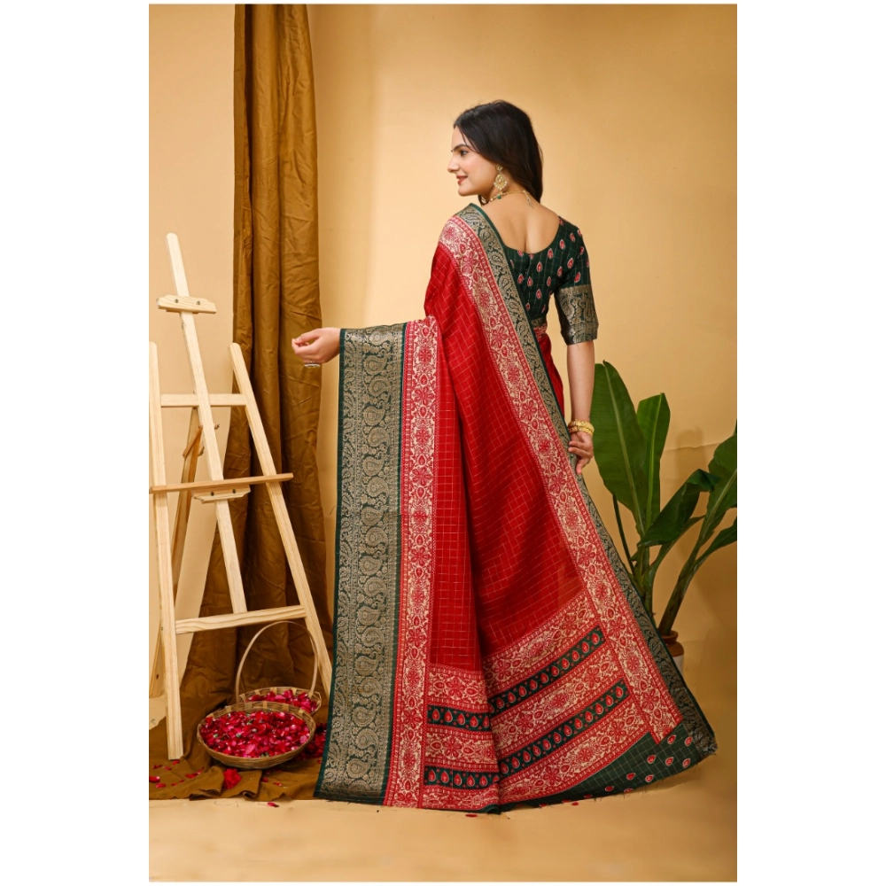 Generic Women's Soft Dola Cotton Kalamkari Printed Saree With Unstitched Blouse 5.5Mtr (Red) Generic Women's Soft Dola Cotton Kalamkari Printed Saree With Unstitched Blouse 5.5Mtr (Red)