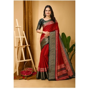 Generic Women's Soft Dola Cotton Kalamkari Printed Saree With Unstitched Blouse 5.5Mtr (Red)