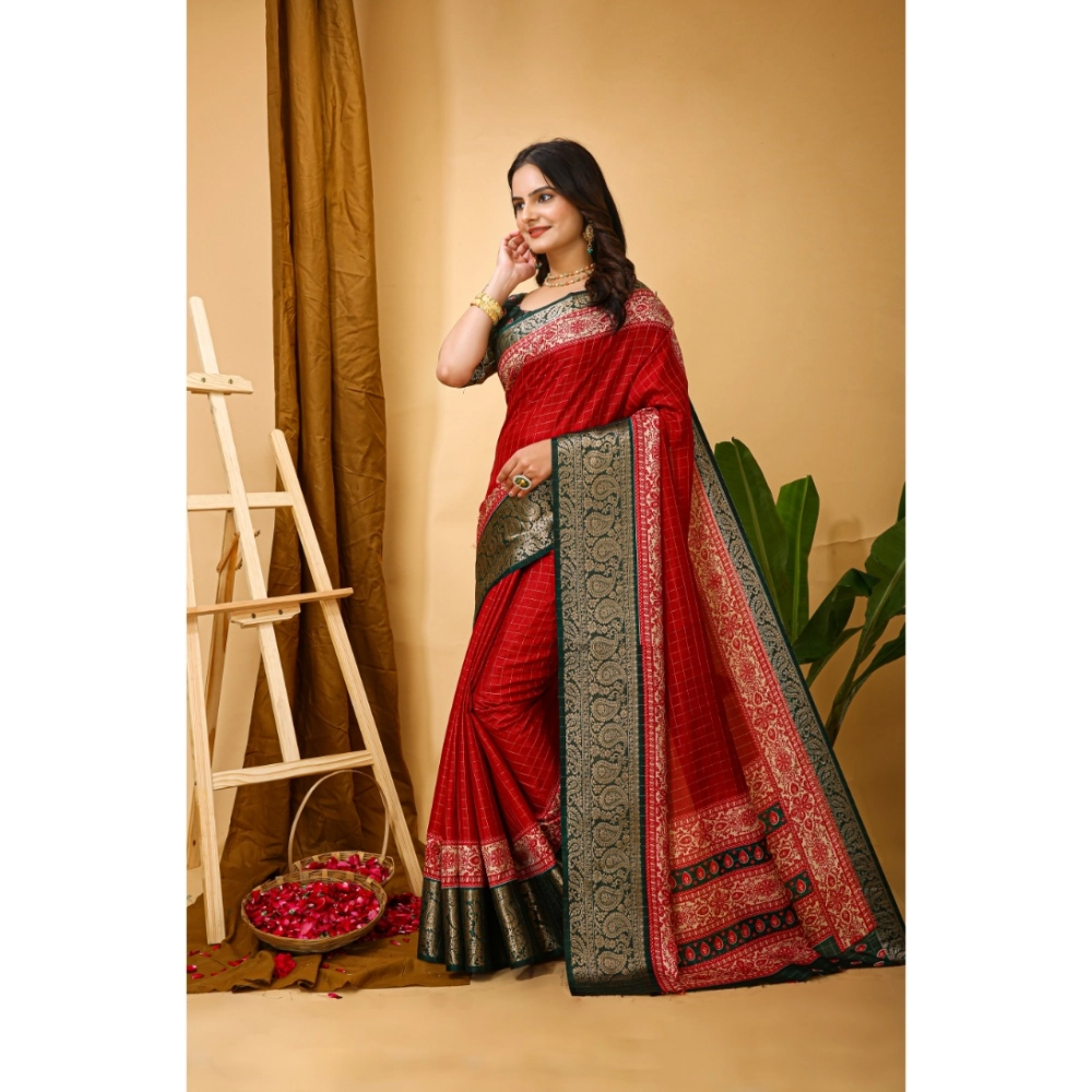 Generic Women's Soft Dola Cotton Kalamkari Printed Saree With Unstitched Blouse 5.5Mtr (Red) Generic Women's Soft Dola Cotton Kalamkari Printed Saree With Unstitched Blouse 5.5Mtr (Red)
