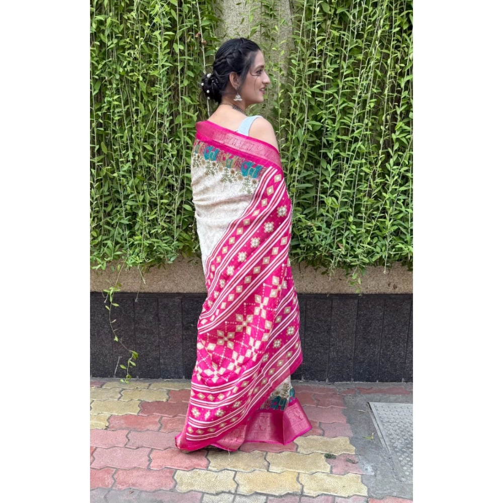 Generic Women's Soft Dola Cotton Kalamkari Printed Saree With Unstitched Blouse 5.5Mtr (White) Generic Women's Soft Dola Cotton Kalamkari Printed Saree With Unstitched Blouse 5.5Mtr (White)