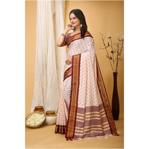 Women's Soft Cotton Silk Printed Saree With Unstitched Blouse 5.5Mtr (Maroon) Women's Soft Cotton Silk Printed Saree With Unstitched Blouse 5.5Mtr (Maroon)