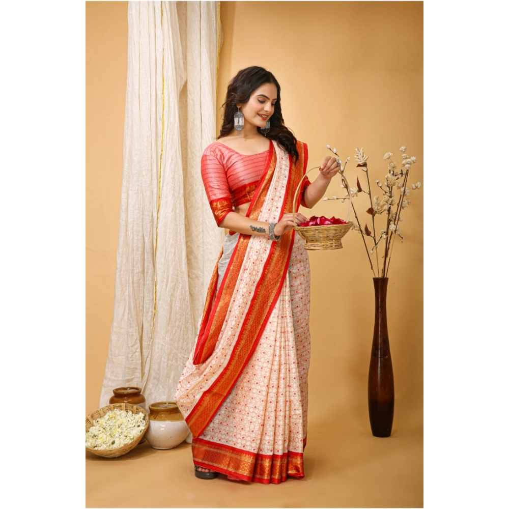 Generic Women's Soft Cotton Silk Printed Saree With Unstitched Blouse 5.5Mtr (Red) Generic Women's Soft Cotton Silk Printed Saree With Unstitched Blouse 5.5Mtr (Red)