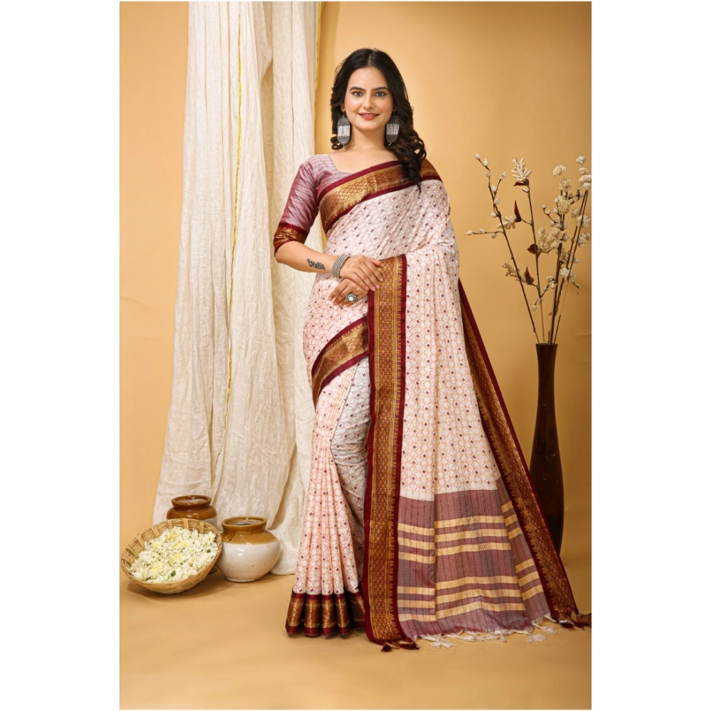 Generic Women's Soft Cotton Silk Printed Saree With Unstitched Blouse 5.5Mtr (Maroon) Generic Women's Soft Cotton Silk Printed Saree With Unstitched Blouse 5.5Mtr (Maroon)
