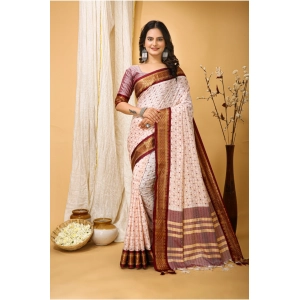 Generic Women's Soft Cotton Silk Printed Saree With Unstitched Blouse 5.5Mtr (Maroon)