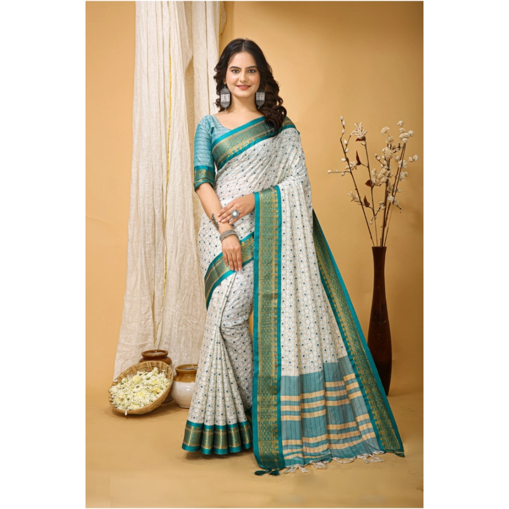 Generic Women's Soft Cotton Silk Printed Saree With Unstitched Blouse 5.5Mtr (Rama Green) Generic Women's Soft Cotton Silk Printed Saree With Unstitched Blouse 5.5Mtr (Rama Green)
