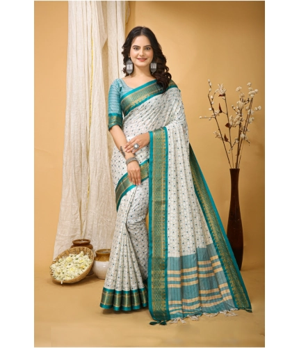 Generic Women's Soft Cotton Silk Printed Saree With Unstitched Blouse 5.5Mtr (Rama Green)
