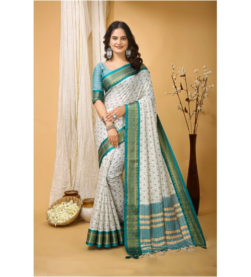 Generic Women's Soft Cotton Silk Printed Saree With Unstitched Blouse 5.5Mtr (Rama Green)