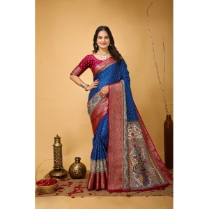 Generic Women's Soft Dola Cotton Kalamkari Printed Saree With Unstitched Blouse 5.5Mtr (Blue)