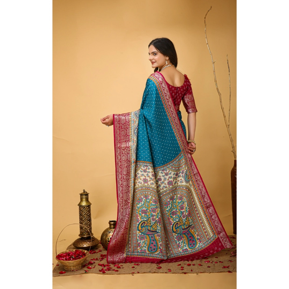 Generic Women's Soft Dola Cotton Kalamkari Printed Saree With Unstitched Blouse 5.5Mtr (Sky Blue) Generic Women's Soft Dola Cotton Kalamkari Printed Saree With Unstitched Blouse 5.5Mtr (Sky Blue)