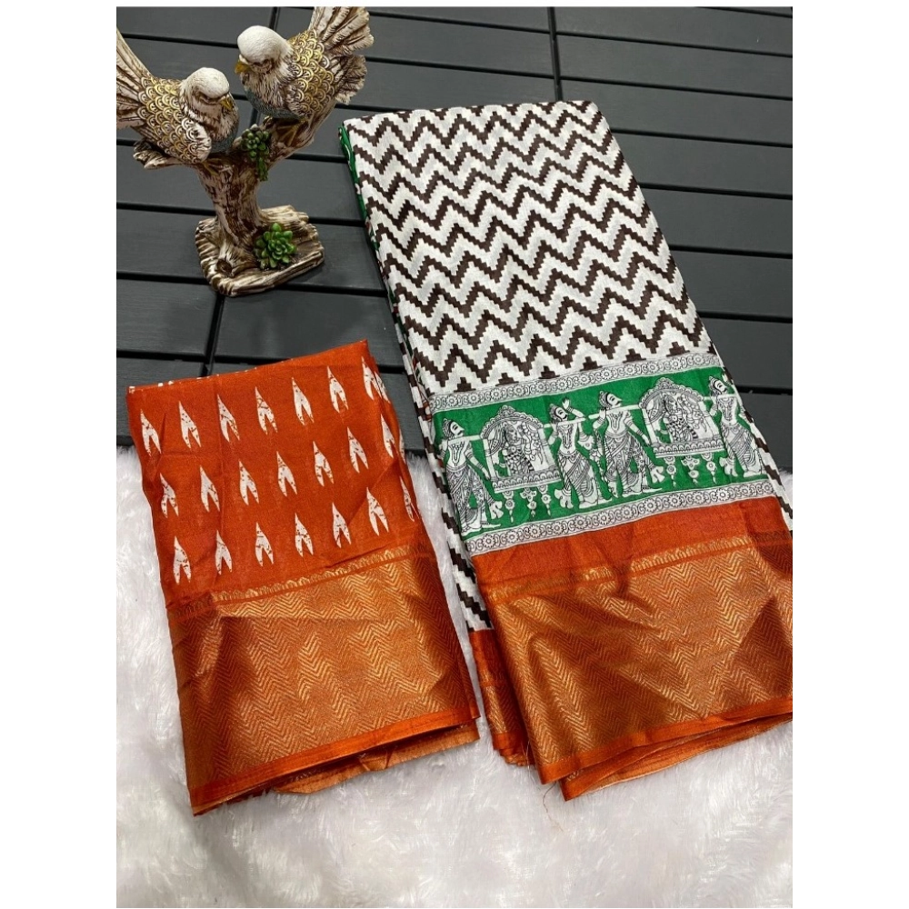 Generic Women's Soft Dola Cotton Kalamkari Printed Saree With Unstitched Blouse 5.5Mtr (Orange) Generic Women's Soft Dola Cotton Kalamkari Printed Saree With Unstitched Blouse 5.5Mtr (Orange)