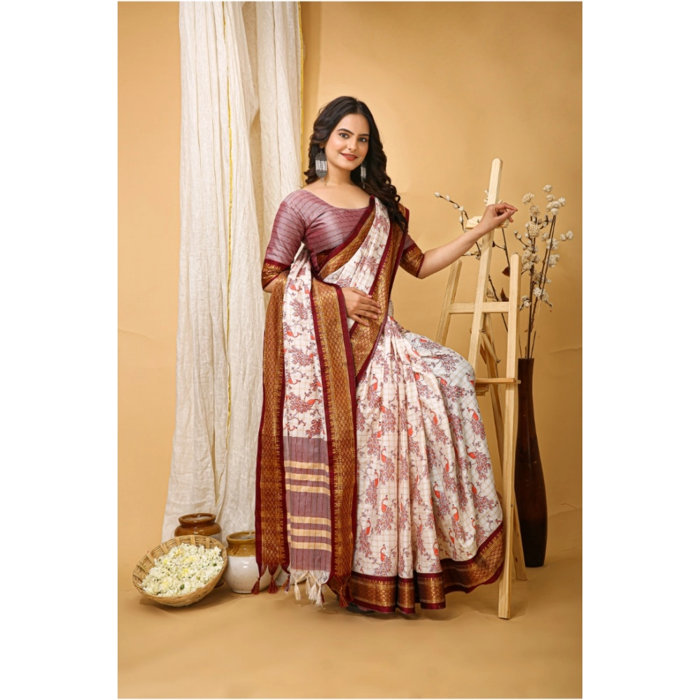 Generic Women's Soft Cotton Silk Printed Saree With Unstitched Blouse 5.5Mtr (Maroon) Generic Women's Soft Cotton Silk Printed Saree With Unstitched Blouse 5.5Mtr (Maroon)