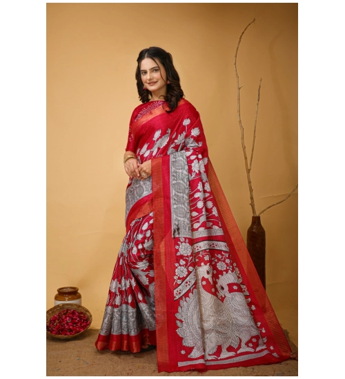 Generic Women's Soft Handloom Cotton Kalamkari Printed Saree With Unstitched Blouse 5.5Mtr (Pink)