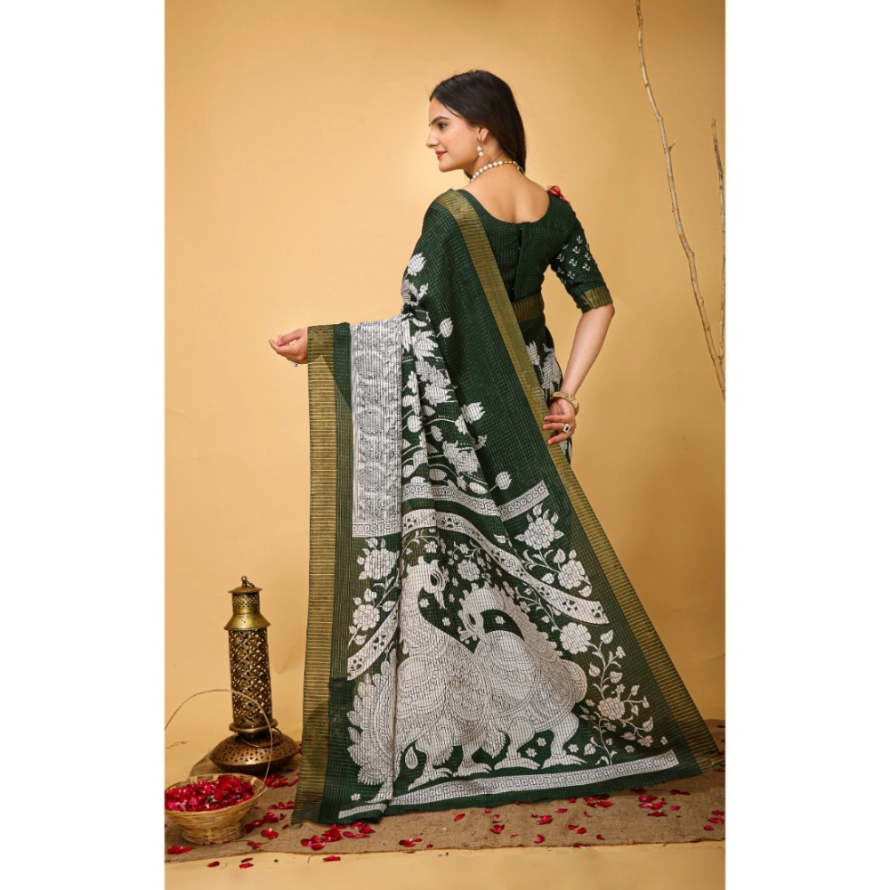 Generic Women's Soft Handloom Cotton Kalamkari Printed Saree With Unstitched Blouse 5.5Mtr (Green) Generic Women's Soft Handloom Cotton Kalamkari Printed Saree With Unstitched Blouse 5.5Mtr (Green)