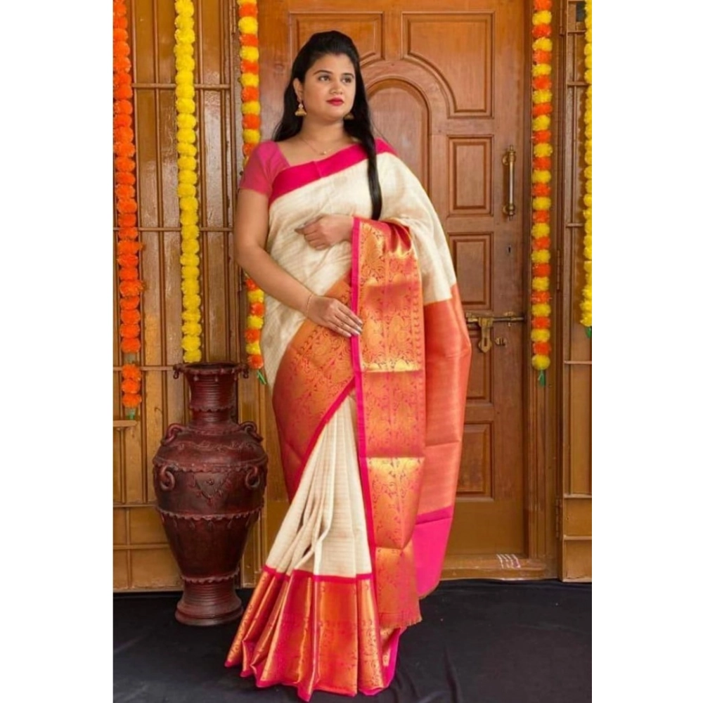 Generic Women's Soft Lichi Silk Printed Saree With Unstitched Blouse 5.5Mtr (Cream) Generic Women's Soft Lichi Silk Printed Saree With Unstitched Blouse 5.5Mtr (Cream)