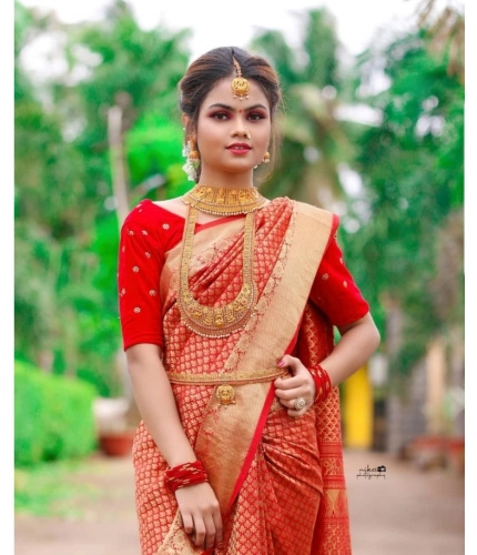 Generic Women's Soft Lichi Silk Printed Saree With Unstitched Blouse 5.5Mtr (Red)